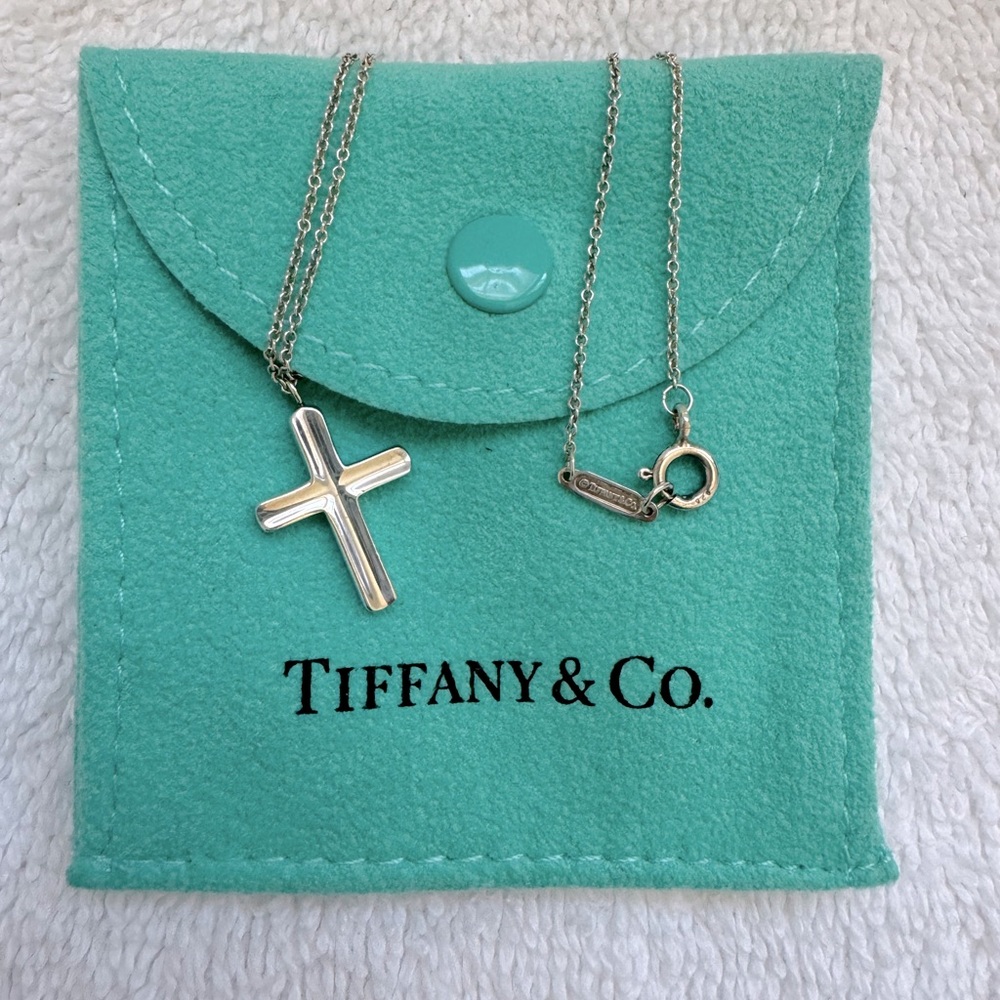 Tiffany & Co. Sterling Silver Small Concave Cross Necklace